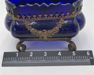 Lot 562: Louis XVI Style Cobalt Glass Jardiniere w/ Gilt Mounts (photo 5)