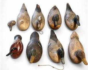 Lot 0546: Eight Carved & Painted Wood Duck Decoys, Gunning Type — current bid $26