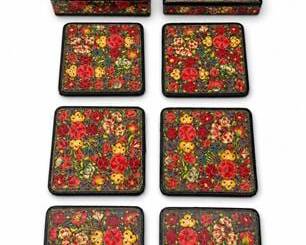 Lot 0467: Kashmiri-Style Papier-Mâché Lacquer Coaster Set — current bid $5