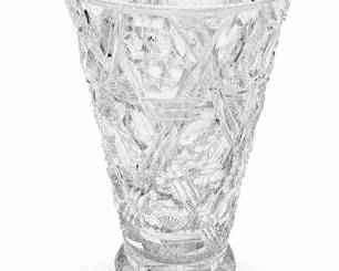 Lot 0689: Bohemian Czech Cut Crystal Trumpet Vase, Unmarked — current bid $22