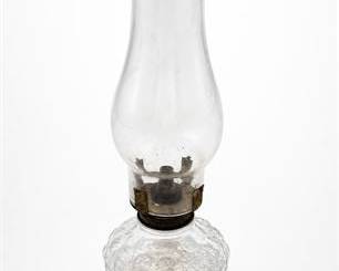 Lot 0678: Miniature Pressed Glass Kerosene Night Lamp, EAPG Era — current bid $6