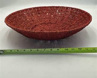 Lot 377: Red-Dyed Twined Natural Fiber and Reed Decorative Bowl (photo 3)