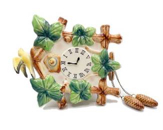 Lot 10048: Ceramic Faux Cuckoo Clock Wall Plaque, Mid-Century Style (photo 2)