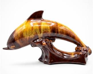 Lot 10036: Blue Mountain Pottery-Style Drip Glaze Dolphin Figurine — current bid $6