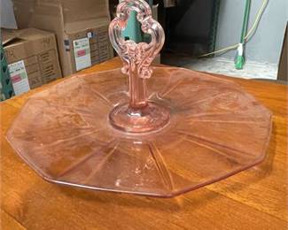 Lot 10011: Pink Depression Glass Console Set, c.1930s, 5 Pcs (photo 7)
