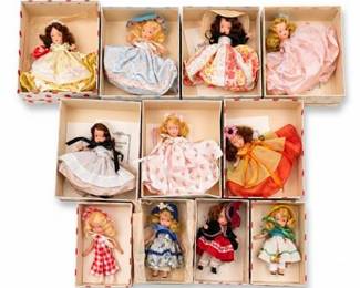 Lot 10041: Nancy Ann Storybook Dolls in Original Boxes, Group of 11 — current bid $111