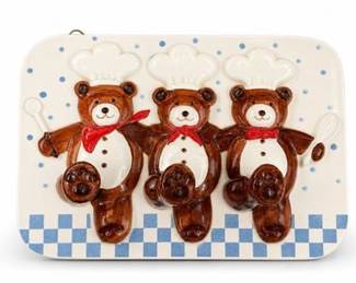 Lot 10042: B&D Ceramic Chef Bear Three-Hook Wall Plaque — current bid $5