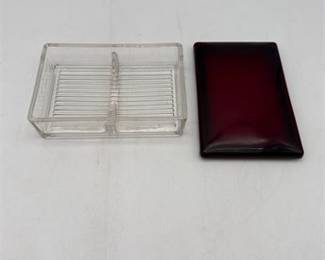 Lot 0762: Pressed Glass Divided Covered Box With Ruby Red Lid (photo 2)