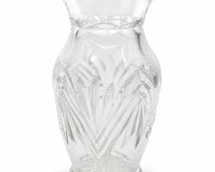 Lot 0677: Cut Glass Bud Vase, Frosted Fan & Leaf Pattern — current bid $5