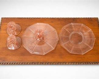 Lot 10011: Pink Depression Glass Console Set, c.1930s, 5 Pcs — current bid $7
