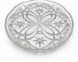 Lot 0682: Colorless Pressed Glass Round Dish With Sawtooth Rim — current bid $5