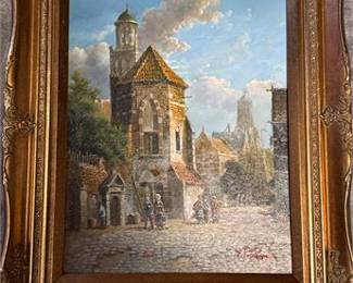 Lot 0714: R. Erickson Signed Dutch Street Scene Oil Paintings, Pair (photo 3)