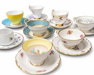 Lot 10018: English-Style Gilt Bone China Teacup & Saucer Group — current bid $10