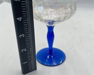 Lot 624: Set of Twelve Iridescent Optic Coupes with Cobalt Stems (photo 5)