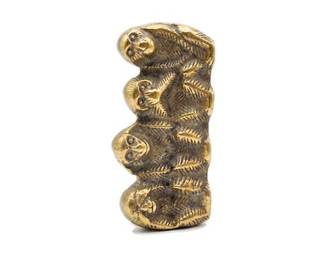 Lot 10024: Cast Brass Four Stacked Wise Monkeys Figurine (photo 2)
