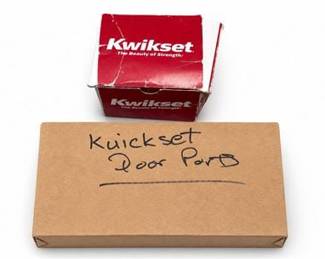 Lot 0902: Kwikset Door Hardware Installation Kit, Parts in Box — current bid $5
