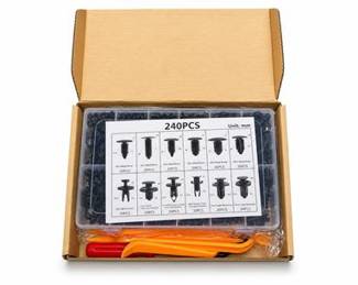 Lot 0744: 240-Piece Automotive Plastic Fastener Kit with Tools — current bid $10