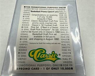 Lot 0599: 1992 Classic Draft Picks Shaquille O'Neal Promo Card #1 (photo 2)