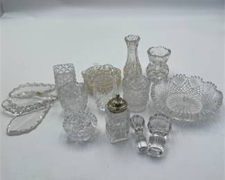 Lot 642: Cut & Pressed Glass Tableware Lot with White-Metal Caster (photo 2)