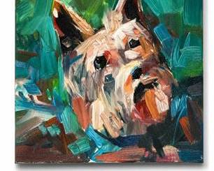 Lot 809: Jose Trujillo Oil on Canvas "Yorkie" Portrait, 12×12 in — current bid $6