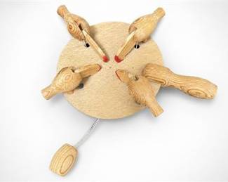 Lot 10044: Folk Art Carved Wood Pecking Birds Paddle Toy — current bid $5