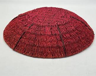 Lot 377: Red-Dyed Twined Natural Fiber and Reed Decorative Bowl (photo 2)