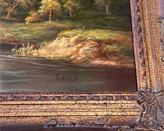 Lot 0739: Oil on Canvas Pastoral Landscape Signed F. Pisa, Gilt Frame (photo 3)