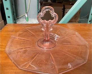 Lot 10011: Pink Depression Glass Console Set, c.1930s, 5 Pcs (photo 10)