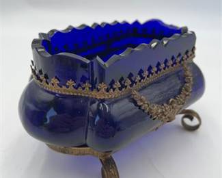 Lot 562: Louis XVI Style Cobalt Glass Jardiniere w/ Gilt Mounts (photo 4)
