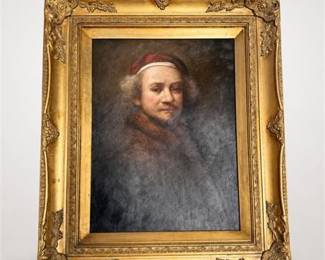 Lot 794: Oil on Canvas Portrait After Rembrandt, White Cap — current bid $7