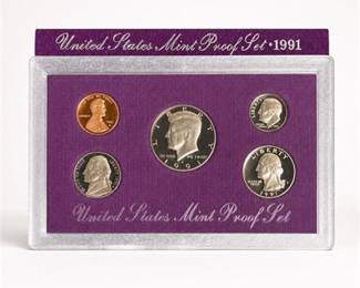 Lot 829: 1991-S United States Mint Five-Coin Clad Proof Set — current bid $7