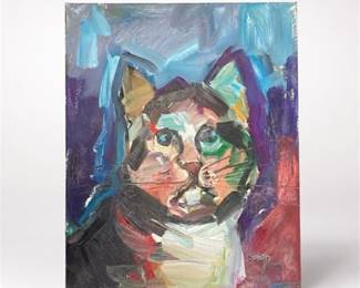 Lot 3: Jose Trujillo, "Kitten," Oil on Canvas, 2019 — current bid $5