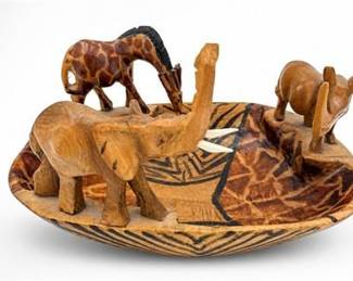 Lot 0531A: Kenyan Akamba-Style Hand-Carved Safari Bowl — current bid $5