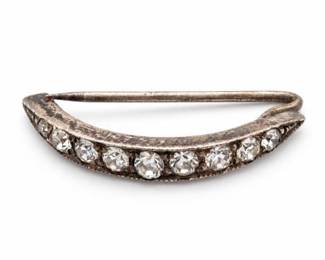 Lot 85: Sterling Silver Crescent Brooch, Channel-Set Stones — current bid $23