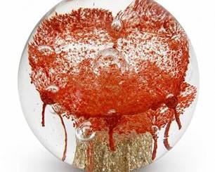 Lot 0338: Art Glass Controlled-Bubble Paperweight, Red Coral — current bid $5