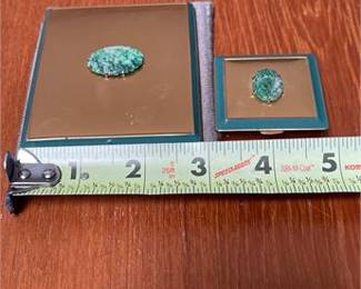 Lot 273: Gilt Metal, Enamel & Green Hardstone Cigarette Case Set (photo 5)