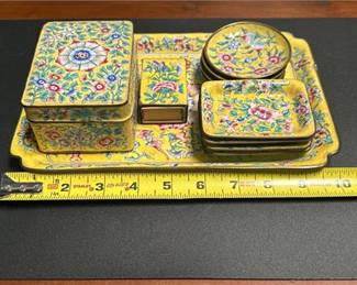 Lot 0422: Chinese Canton Enamel Copper Smoking Set, 20th C. (photo 6)