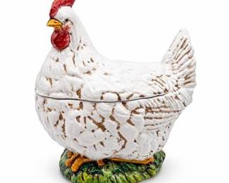 Lot 0215: Italian Glazed Earthenware Hen-on-Nest Covered Tureen — current bid $7
