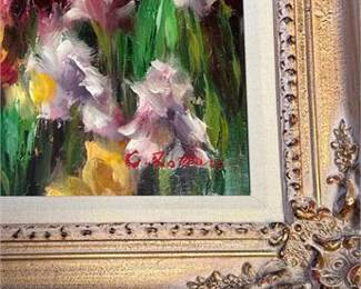 Lot 916: Oil on Canvas Impressionist Iris Garden, Signed "C. Roman" (photo 4)