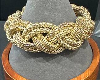 Lot 659: Pair of Gold-Tone Bracelets: Braided Mesh & Red Rhinestone (photo 5)