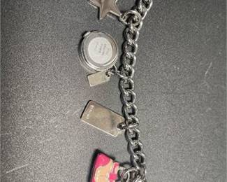 Lot 958: Coach Stainless Steel Charm Bracelet Wristwatch (photo 2)