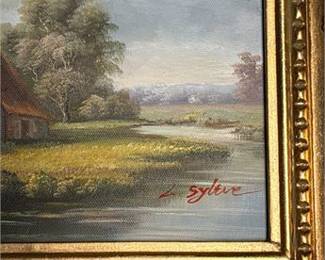 Lot 16: Oil on Canvas Pastoral Landscape, Signed, Gilt Frame (photo 3)