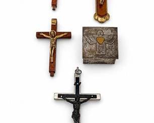Lot 0465: Five Devotional Pieces: Crucifixes & Hinged Metal Box — current bid $6