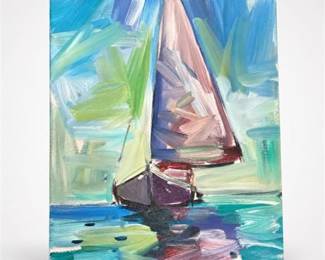 Lot 6: Jose Trujillo Oil on Canvas "Sailing Away," 2015 — current bid $7