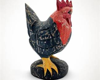 Lot 831: Hand-Carved Painted Wood Folk Art Rooster Figure — current bid $5