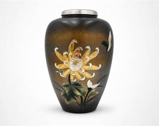 Lot 0525: Japanese-Style Mixed Metal Vase, Chrysanthemum & Bird — current bid $5