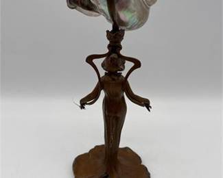 Lot 0250: Art Nouveau Spelter Figural Maiden Lamp, Turban Shell (photo 3)