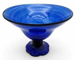 Lot 0309: Hand-Blown Cobalt Blue Art Glass Footed Compote — current bid $5