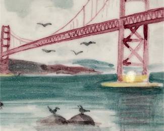 Lot 848: Hand-Painted Ceramic Tile, Golden Gate Bridge, 1955 (photo 4)