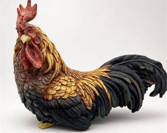 Lot 832: Hand-Painted Cast Resin Standing Rooster Figure — current bid $5